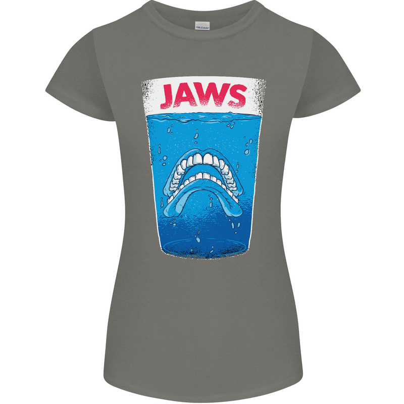 Jaws Funny Parody Dentures Skull Teeth Womens Petite Cut T-Shirt Charcoal