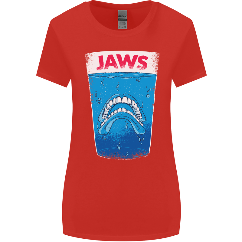 Jaws Funny Parody Dentures Skull Teeth Womens Wider Cut T-Shirt Red