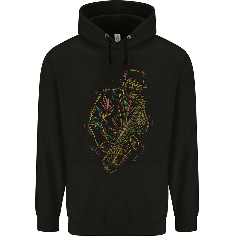 Jazz Colourful Saxophone Player Childrens Kids Hoodie Black