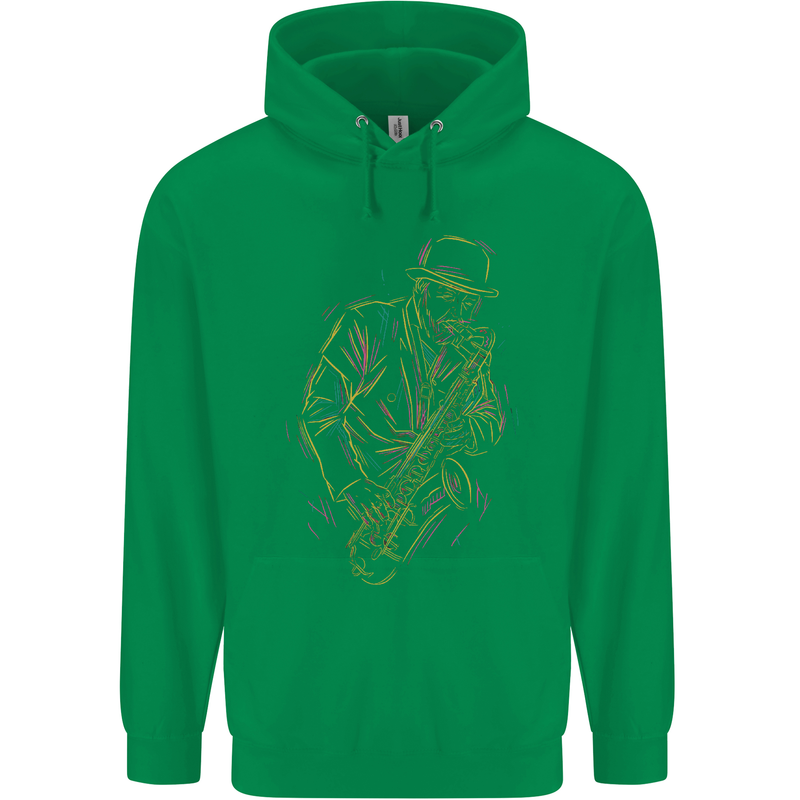 Jazz Colourful Saxophone Player Childrens Kids Hoodie Irish Green