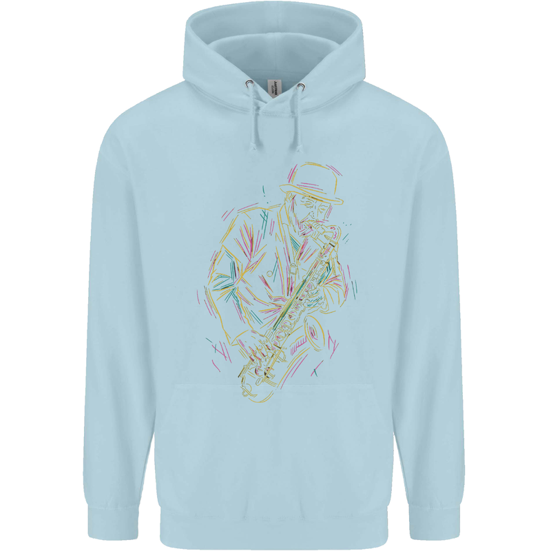 Jazz Colourful Saxophone Player Childrens Kids Hoodie Light Blue