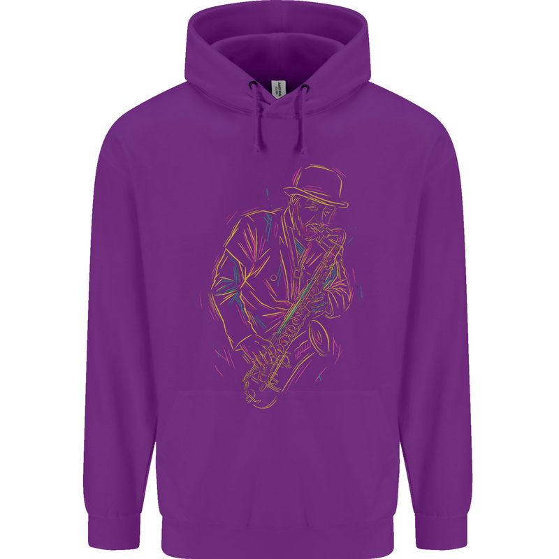 Jazz Colourful Saxophone Player Childrens Kids Hoodie Purple