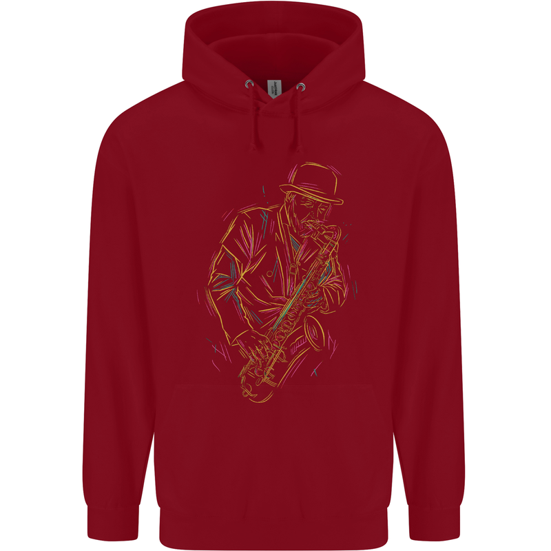 Jazz Colourful Saxophone Player Childrens Kids Hoodie Red