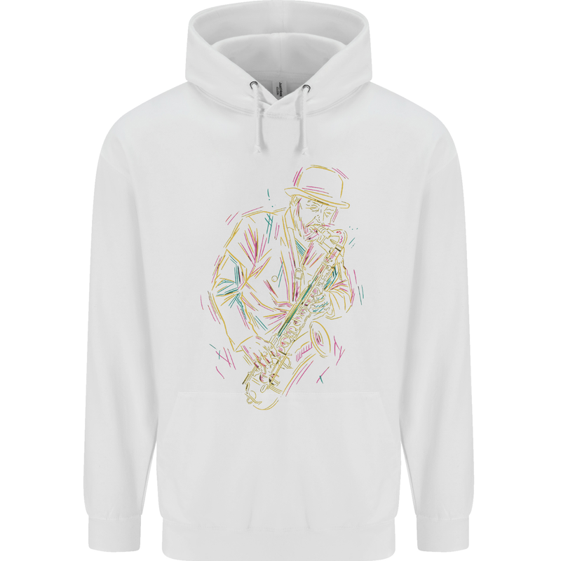 Jazz Colourful Saxophone Player Childrens Kids Hoodie White