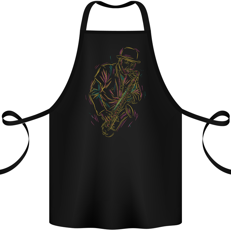 Jazz Colourful Saxophone Player Cotton Apron 100% Organic Black