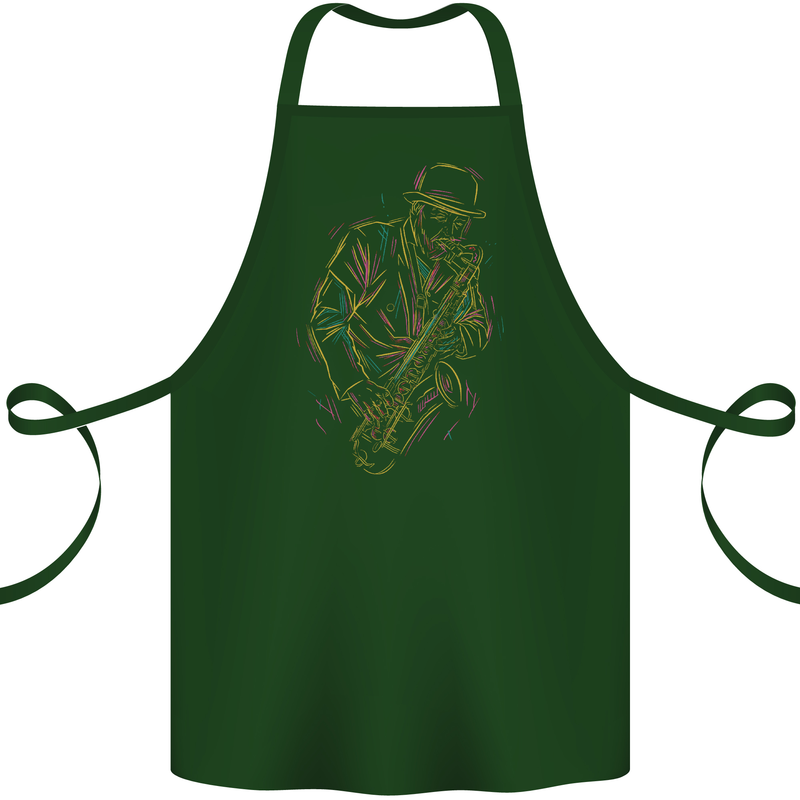 Jazz Colourful Saxophone Player Cotton Apron 100% Organic Forest Green