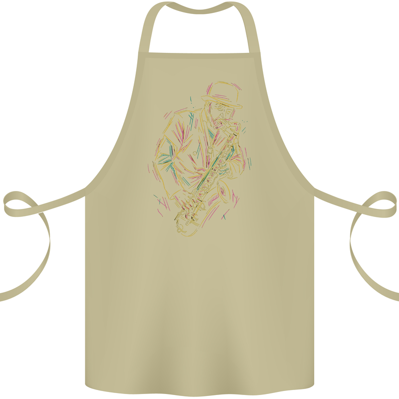 Jazz Colourful Saxophone Player Cotton Apron 100% Organic Khaki