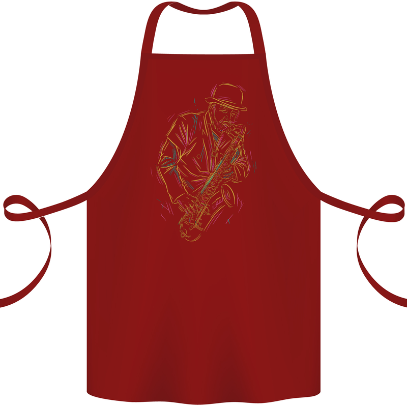Jazz Colourful Saxophone Player Cotton Apron 100% Organic Maroon