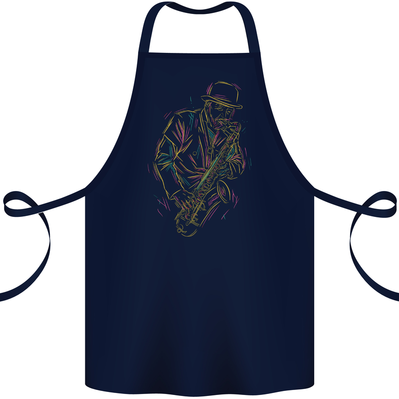 Jazz Colourful Saxophone Player Cotton Apron 100% Organic Navy Blue