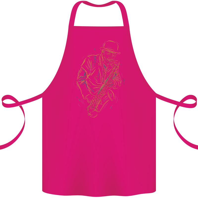 Jazz Colourful Saxophone Player Cotton Apron 100% Organic Pink