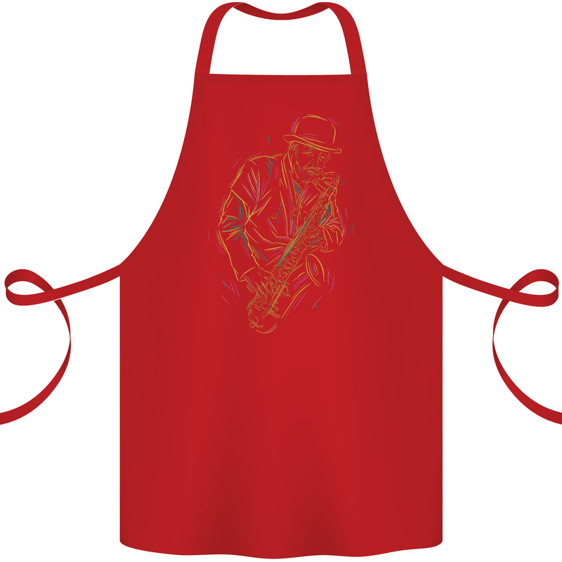 Jazz Colourful Saxophone Player Cotton Apron 100% Organic Red
