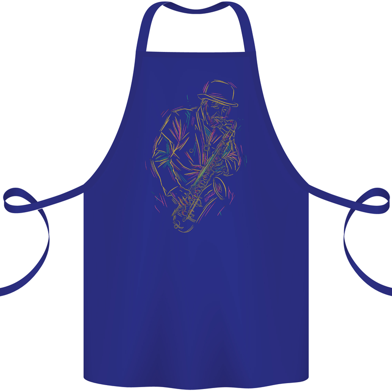 Jazz Colourful Saxophone Player Cotton Apron 100% Organic Royal Blue