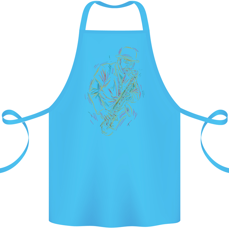 Jazz Colourful Saxophone Player Cotton Apron 100% Organic Turquoise