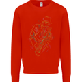 Jazz Colourful Saxophone Player Kids Sweatshirt Jumper Bright Red