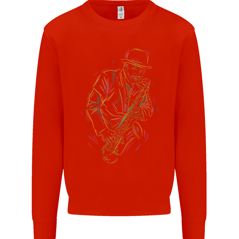 Jazz Colourful Saxophone Player Kids Sweatshirt Jumper Bright Red
