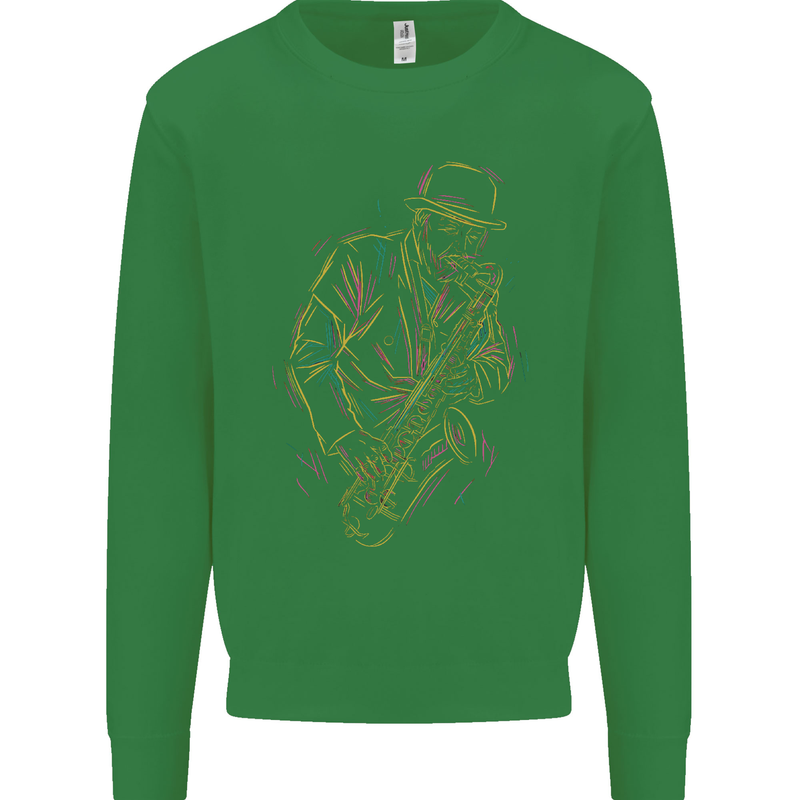Jazz Colourful Saxophone Player Kids Sweatshirt Jumper Irish Green