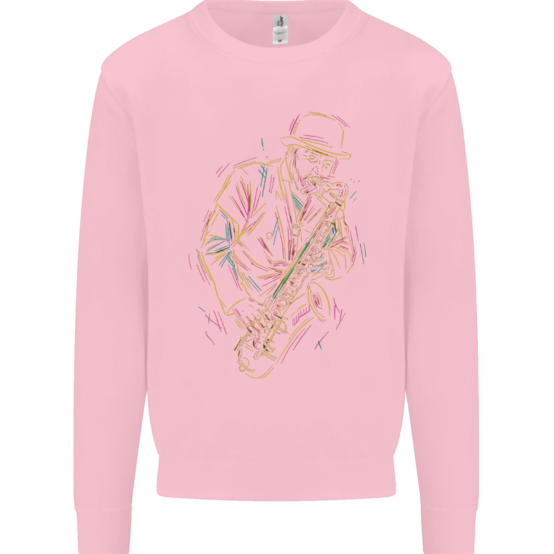 Jazz Colourful Saxophone Player Kids Sweatshirt Jumper Light Pink