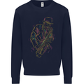 Jazz Colourful Saxophone Player Kids Sweatshirt Jumper Navy Blue