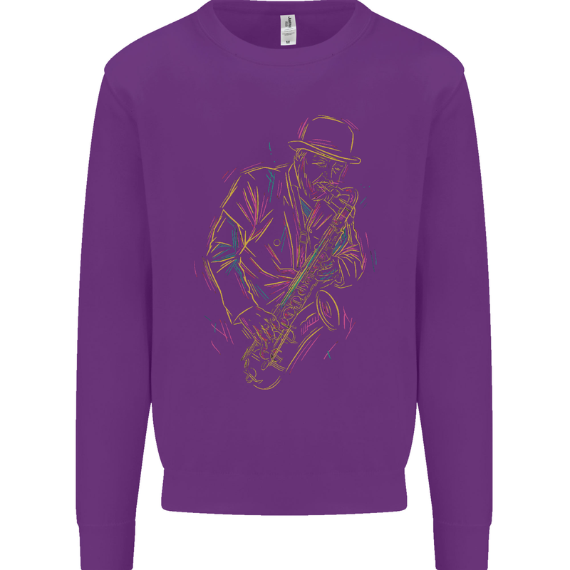 Jazz Colourful Saxophone Player Kids Sweatshirt Jumper Purple