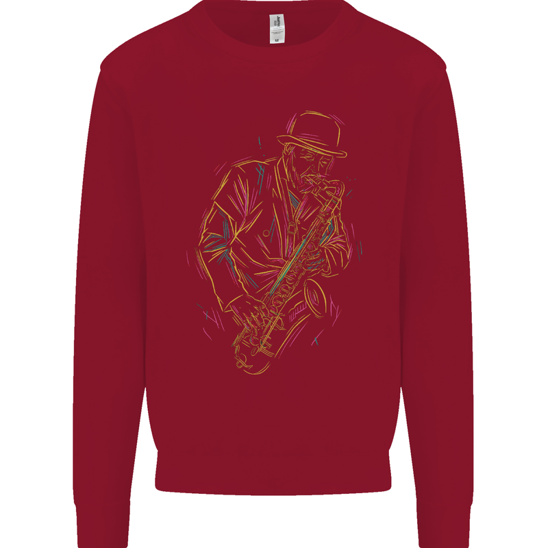 Jazz Colourful Saxophone Player Kids Sweatshirt Jumper Red
