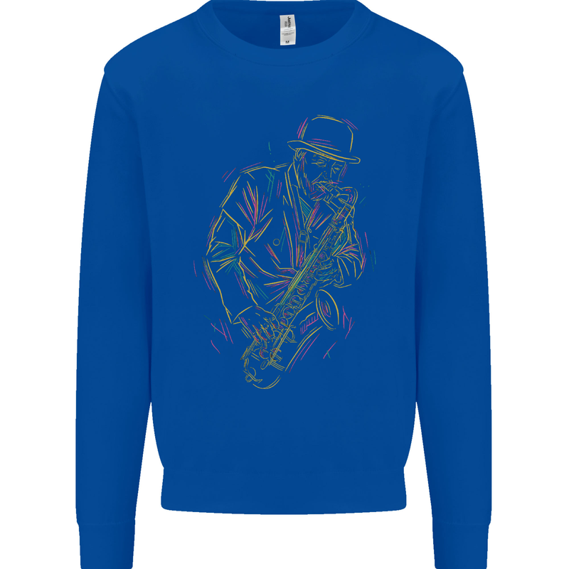 Jazz Colourful Saxophone Player Kids Sweatshirt Jumper Royal Blue