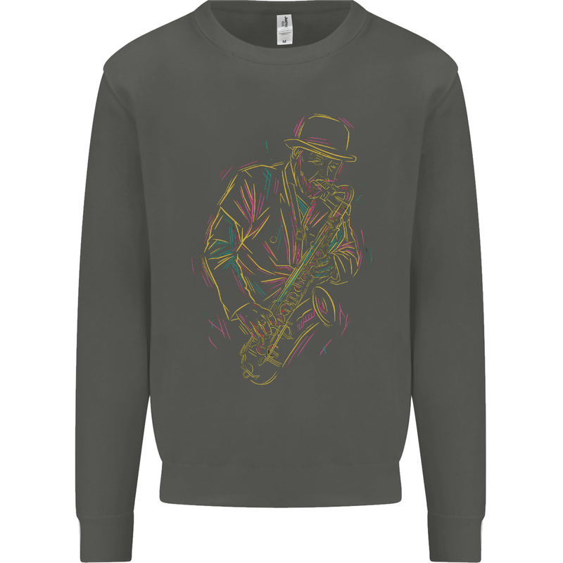 Jazz Colourful Saxophone Player Kids Sweatshirt Jumper Storm Grey