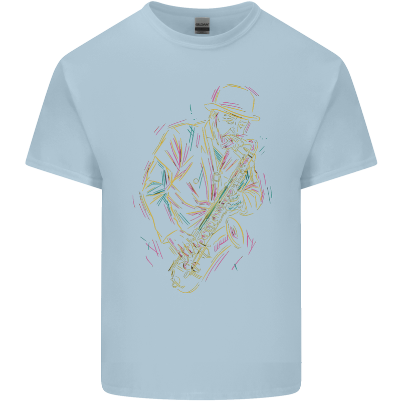 Jazz Colourful Saxophone Player Kids T-Shirt Childrens Light Blue