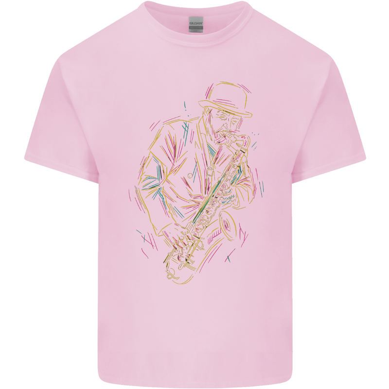 Jazz Colourful Saxophone Player Kids T-Shirt Childrens Light Pink