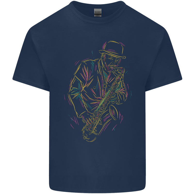 Jazz Colourful Saxophone Player Kids T-Shirt Childrens Navy Blue
