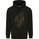 Jazz Colourful Saxophone Player Mens 80% Cotton Hoodie Black