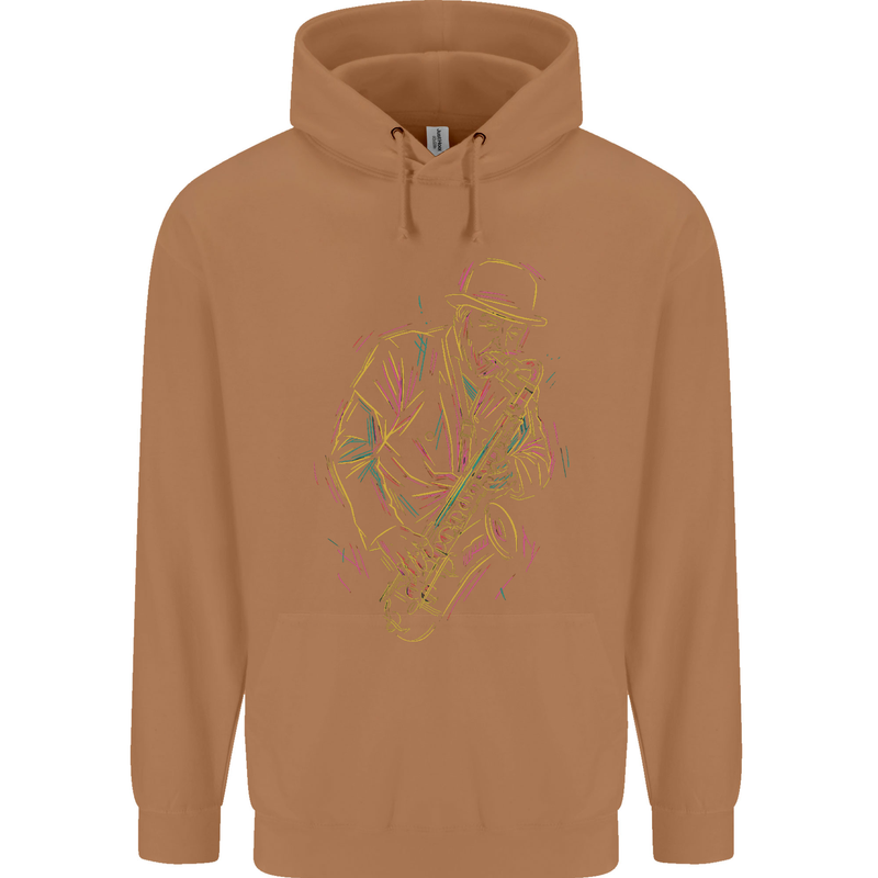 Jazz Colourful Saxophone Player Mens 80% Cotton Hoodie Caramel Latte