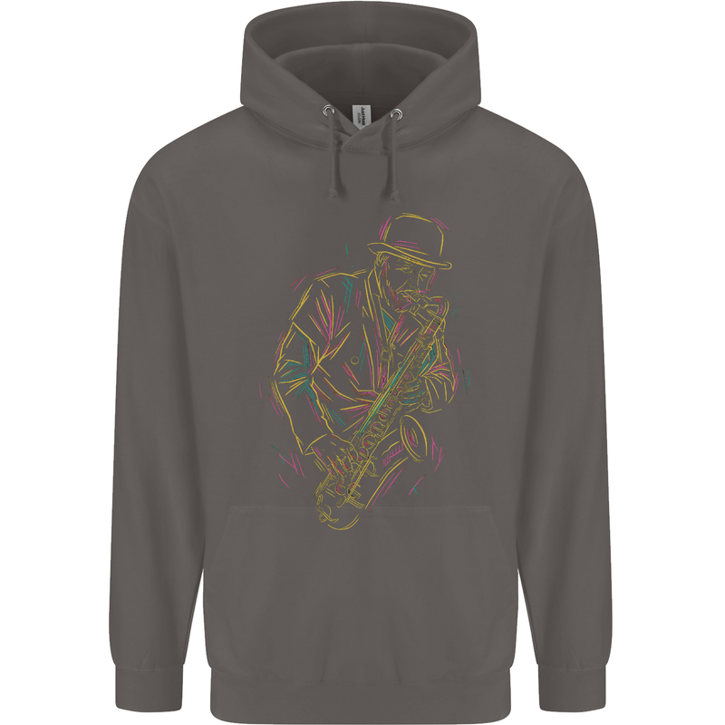 Jazz Colourful Saxophone Player Mens 80% Cotton Hoodie Charcoal