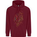 Jazz Colourful Saxophone Player Mens 80% Cotton Hoodie Maroon