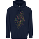Jazz Colourful Saxophone Player Mens 80% Cotton Hoodie Navy Blue