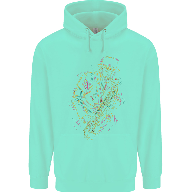 Jazz Colourful Saxophone Player Mens 80% Cotton Hoodie Peppermint