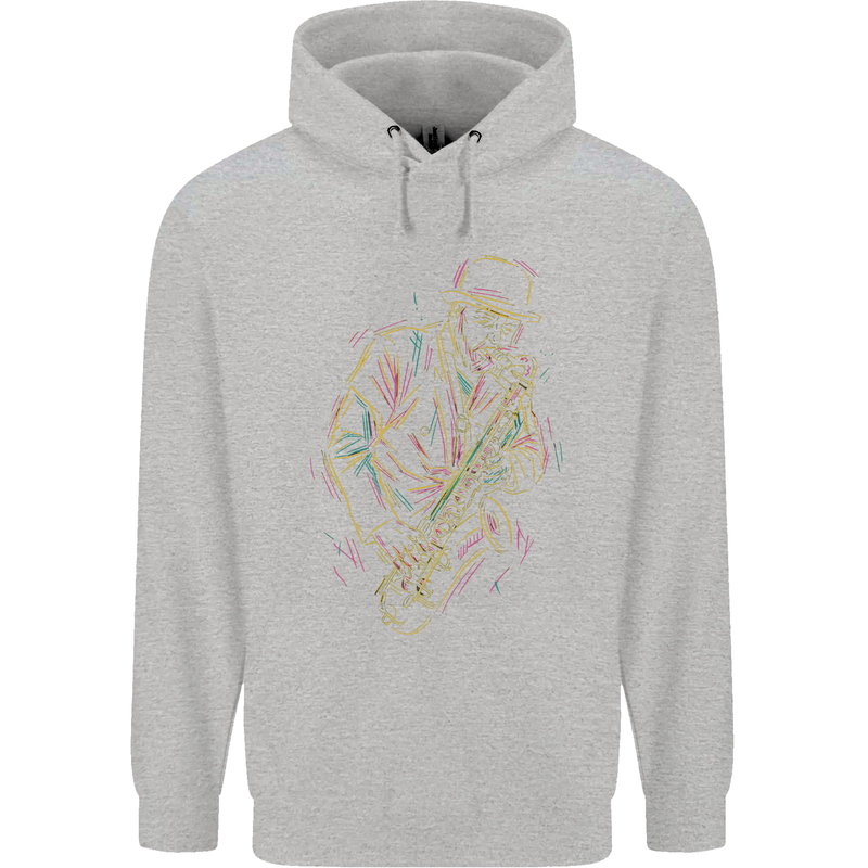 Jazz Colourful Saxophone Player Mens 80% Cotton Hoodie Sports Grey
