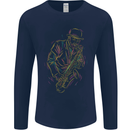 Jazz Colourful Saxophone Player Mens Long Sleeve T-Shirt Navy Blue