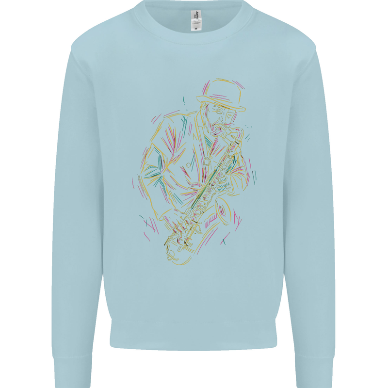 Jazz Colourful Saxophone Player Mens Sweatshirt Jumper Light Blue