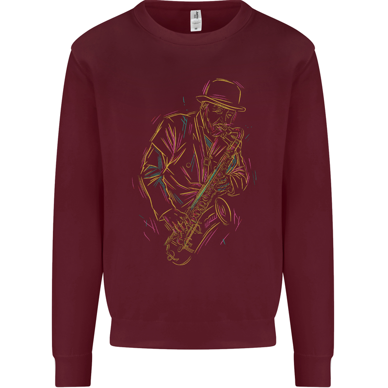 Jazz Colourful Saxophone Player Mens Sweatshirt Jumper Maroon