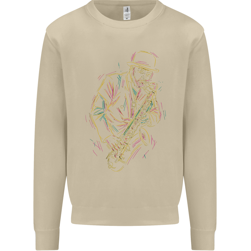 Jazz Colourful Saxophone Player Mens Sweatshirt Jumper Sand