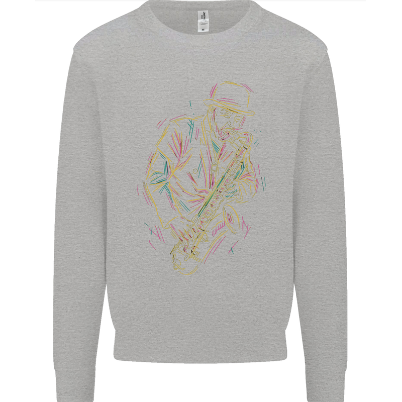 Jazz Colourful Saxophone Player Mens Sweatshirt Jumper Sports Grey
