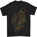 Jazz Colourful Saxophone Player Mens T-Shirt Cotton Gildan Black