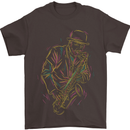 Jazz Colourful Saxophone Player Mens T-Shirt Cotton Gildan Dark Chocolate