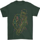Jazz Colourful Saxophone Player Mens T-Shirt Cotton Gildan Forest Green
