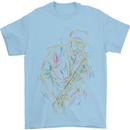 Jazz Colourful Saxophone Player Mens T-Shirt Cotton Gildan Light Blue