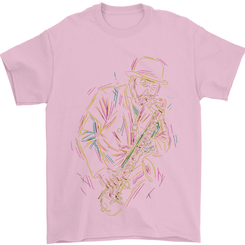 Jazz Colourful Saxophone Player Mens T-Shirt Cotton Gildan Light Pink