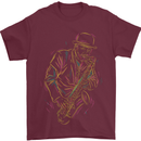 Jazz Colourful Saxophone Player Mens T-Shirt Cotton Gildan Maroon