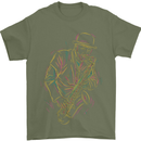 Jazz Colourful Saxophone Player Mens T-Shirt Cotton Gildan Military Green