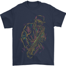 Jazz Colourful Saxophone Player Mens T-Shirt Cotton Gildan Navy Blue