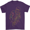 Jazz Colourful Saxophone Player Mens T-Shirt Cotton Gildan Purple